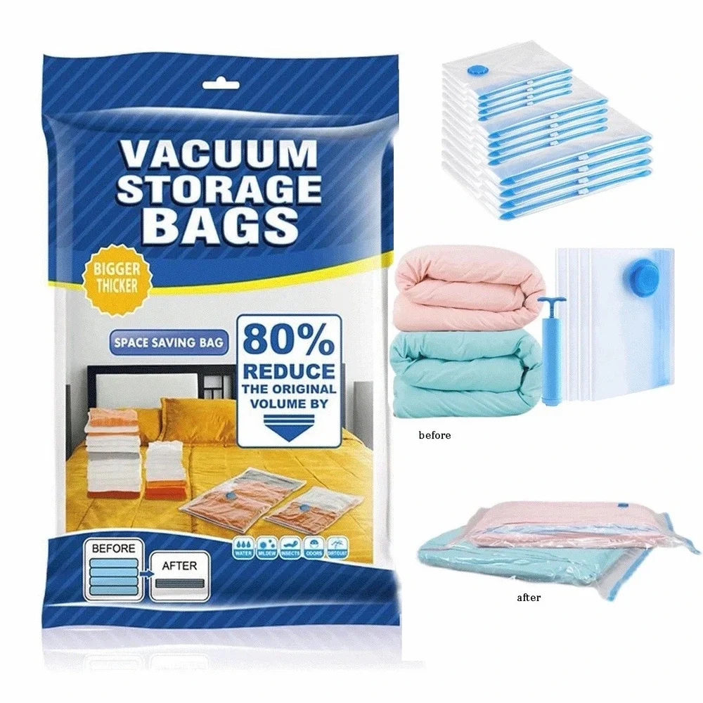7 Pc Vacuum Storage Bags More Space Save Compression Travel Seal Pump